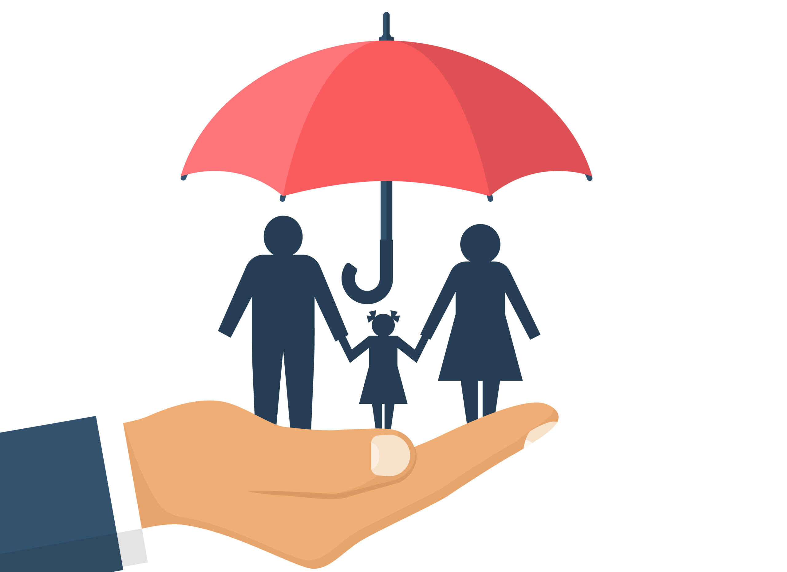 تصویر نشان‌دهنده یک خانواده است که تحت پوشش یک چتر بزرگ قرار گرفته‌اند، که دستی آن را نگه داشته است. این تصویر مفهومی قدرتمند از بیمه عمر و نقش آن در حمایت و امنیت خانواده‌ها را منتقل می‌کند. چتر نمادی از حفاظت است و نشان می‌دهد که چگونه بیمه عمر می‌تواند در برابر حوادث غیرمترقبه و مشکلات مالی آینده، سپری برای خانواده‌ها باشد. این بیمه نه تنها در صورت فوت بیمه‌گذار، حمایت مالی برای بازماندگان فراهم می‌کند، بلکه می‌تواند شامل پوشش‌های اضافی مانند بیمه نقص عضو، بیمه بیکاری و سایر موارد باشد که به حفظ استاندارد زندگی خانواده در شرایط دشوار کمک می‌کند.